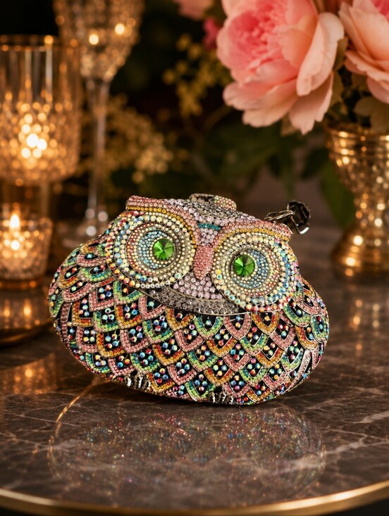 Natasha Couture Handbags - Natasha Couture Rhinestone Crysral Owl Evening Clutch - Multicolor EXCELLENT CON